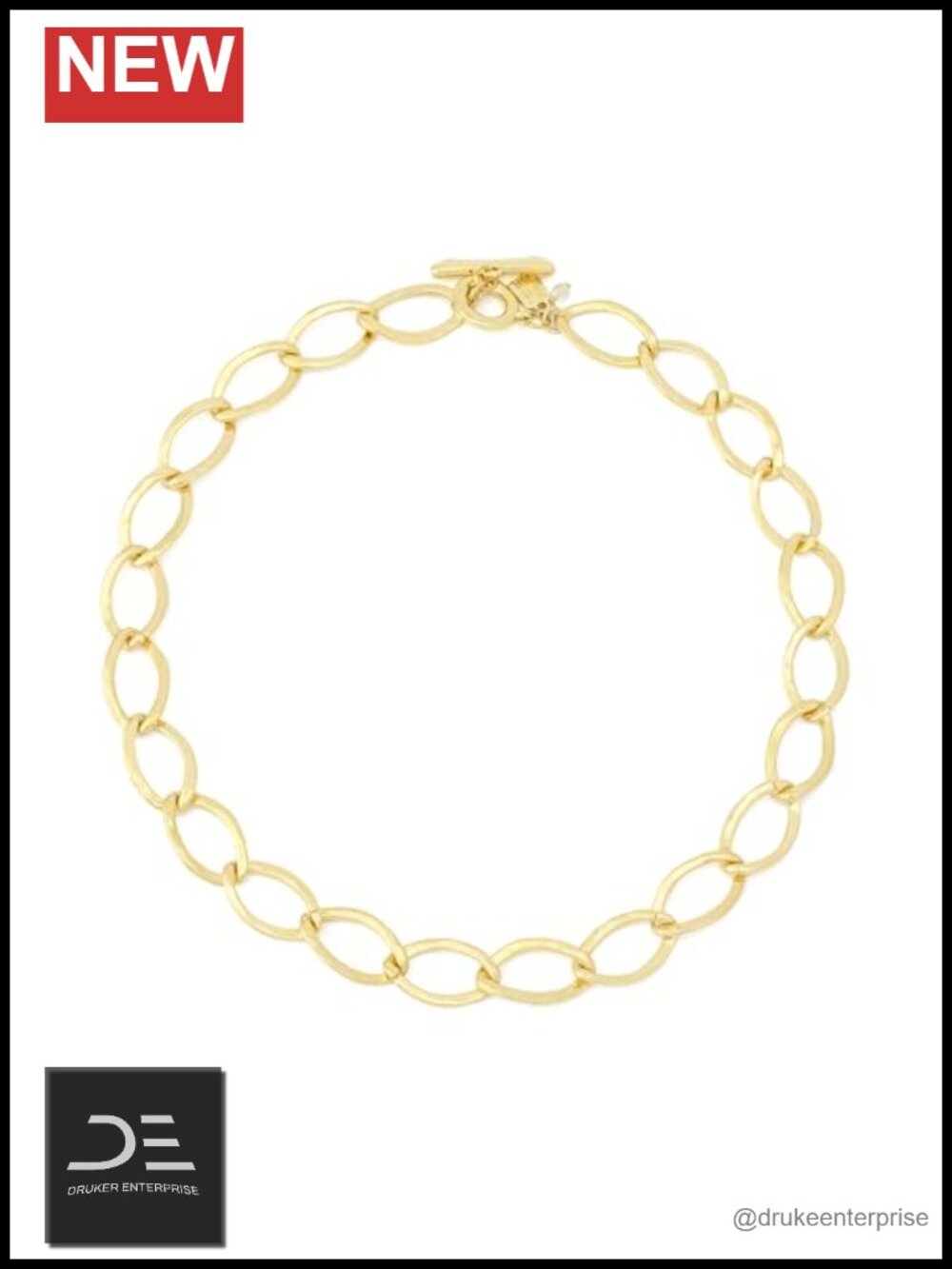 Sculpted Oval Link Collar Necklace Gold Toggle 18